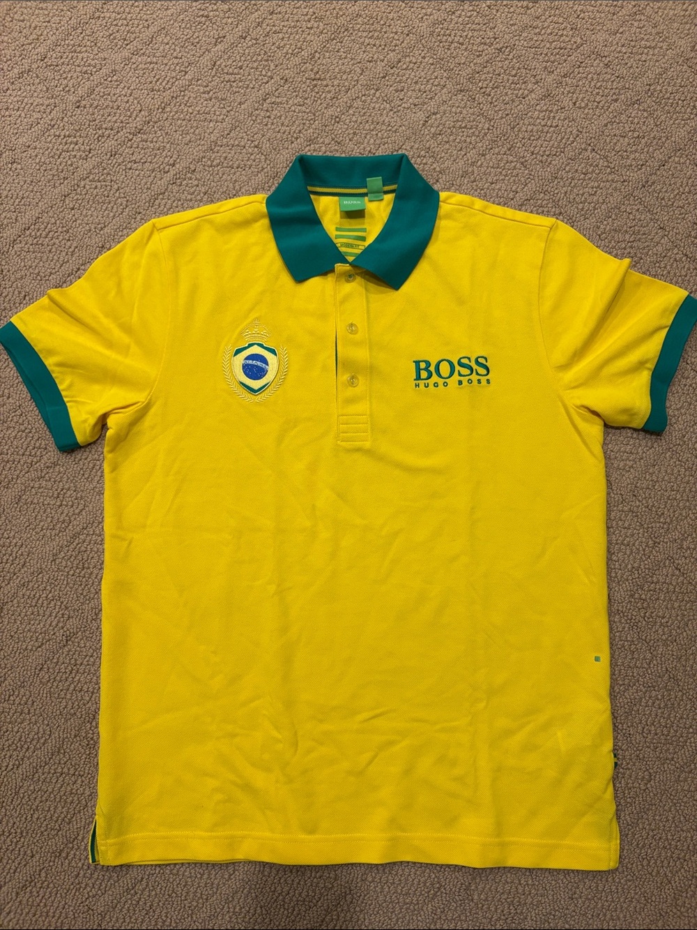 Limited Efition Hugo Boss Yellow Polo with Green Collar and Trim
